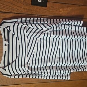 Chico's Black & White Striped 3/4 Sleeve Crewneck Top: Size 3x